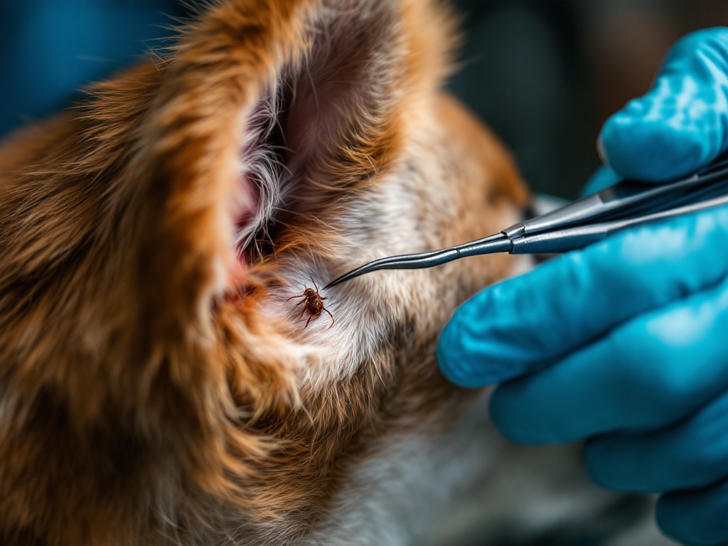 Tick removal from a dog at OC Pets Dubai